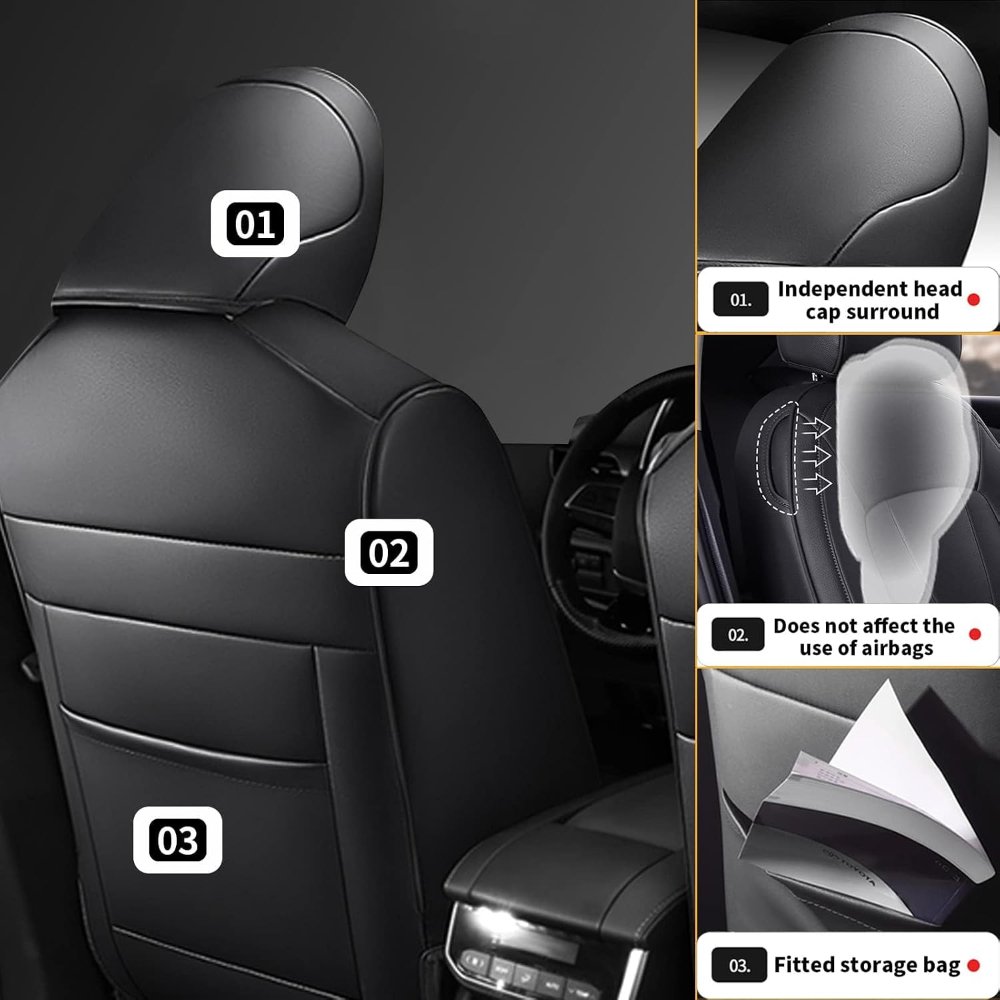 AOMSAZTO fundas personalizadas para Toyota Highlander 2014-2019, 3 filas, 8 asientos, segunda fila 40/60, piel sintética negra, ajuste preciso y protección completa. - Imagen 3