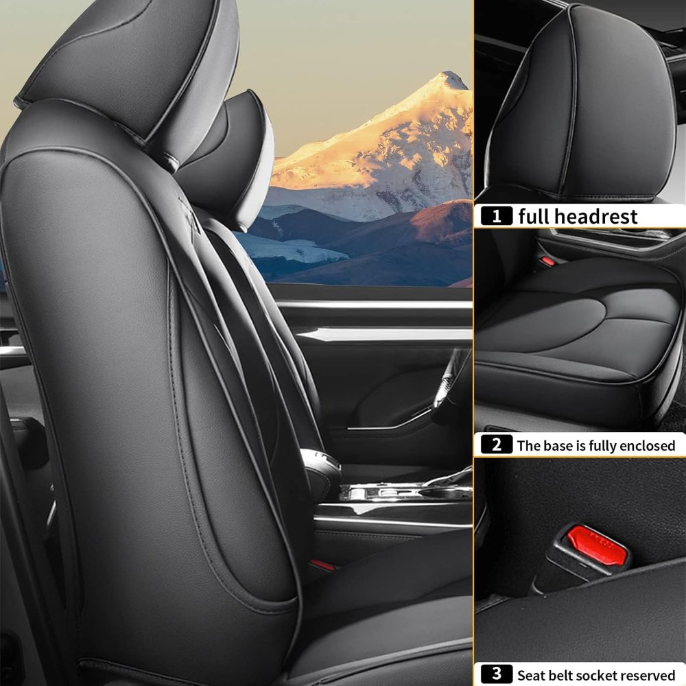 AOMSAZTO fundas personalizadas para Toyota Highlander 2014-2019, 3 filas, 8 asientos, segunda fila 40/60, piel sintética negra, ajuste preciso y protección completa. - Imagen 4