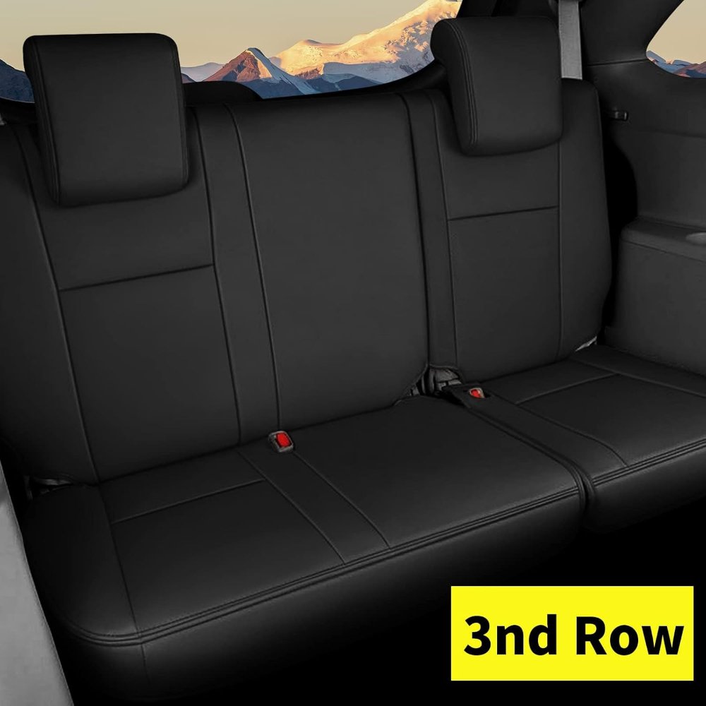 AOMSAZTO fundas personalizadas para Toyota Highlander 2014-2019, 3 filas, 8 asientos, segunda fila 40/60, piel sintética negra, ajuste preciso y protección completa. - Imagen 5