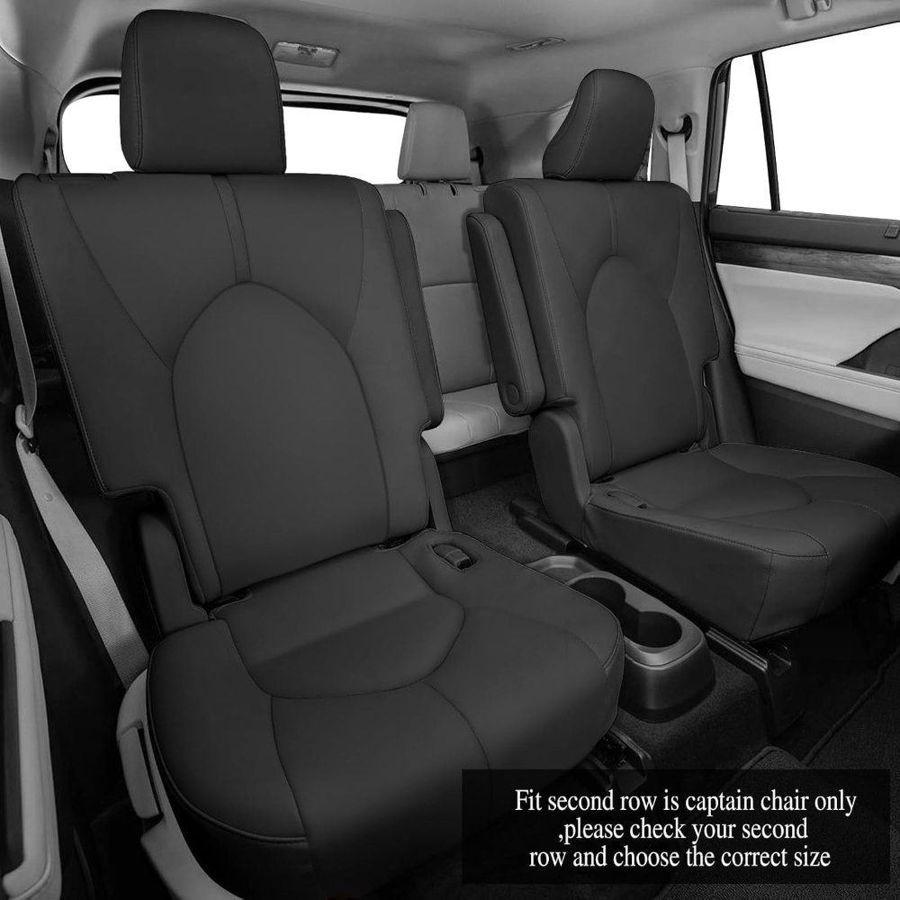 AOMSAZTO fundas personalizadas para Toyota Highlander 2014-2019, 3 filas, 8 asientos, segunda fila 40/60, piel sintética negra, ajuste preciso y protección completa. - Imagen 6
