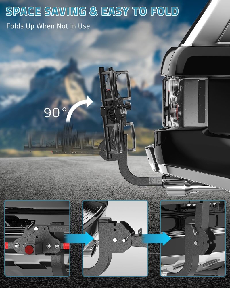 Ebike Rack para enganche de remolque, resistente 2 bicicletas, plegable, para automóvil, SUV, para bicicleta eléctrica, neumático grueso y estándar, receptor de enganche de 2 pulgadas, 200 - Imagen 2