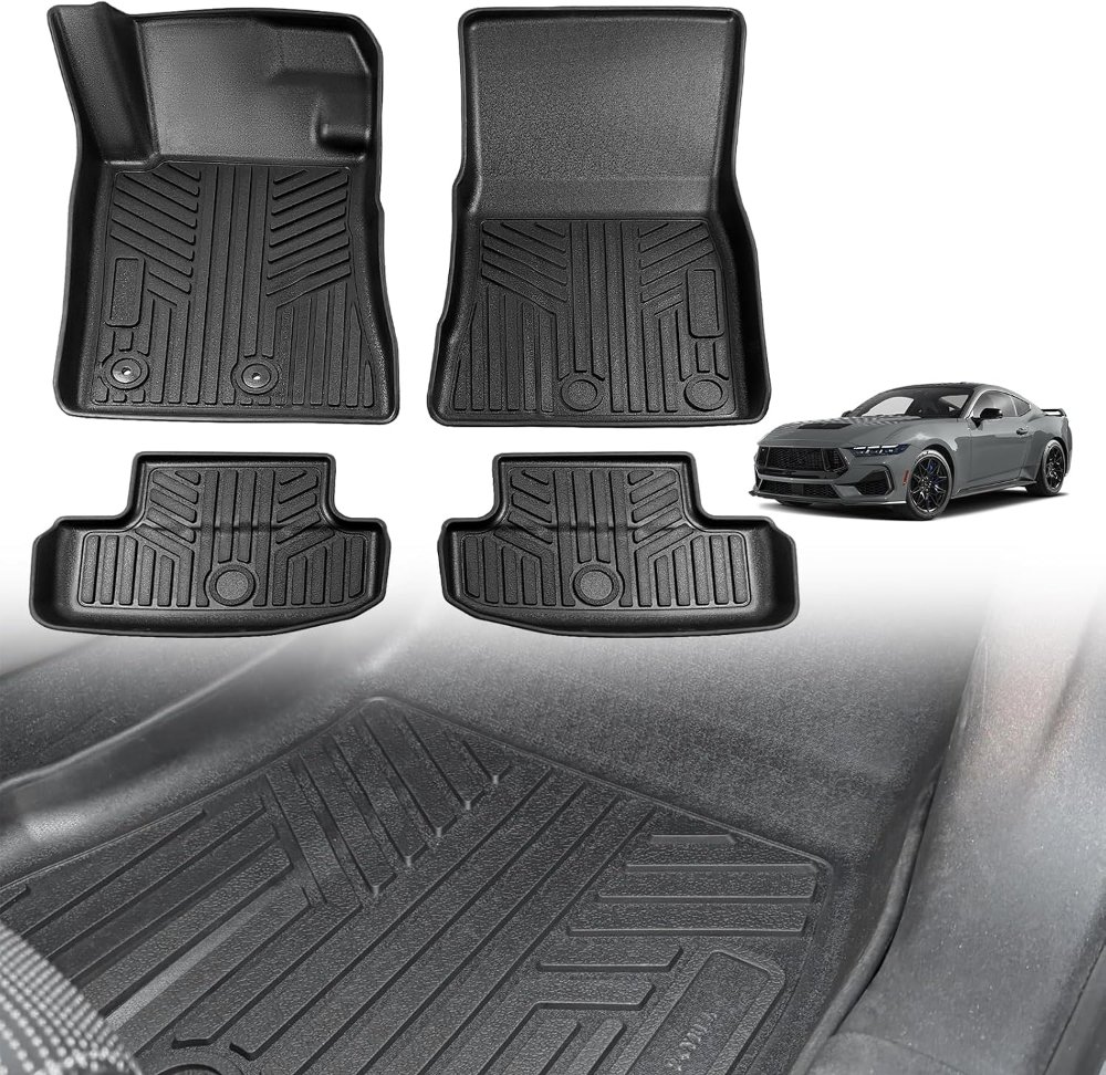Juego completo de 3 alfombrillas para Ford Mustang 2024 2025 con protección completa de primera y 2ª fila para todo tipo de clima, elastómero termoplástico antideslizante, ajuste perfecto