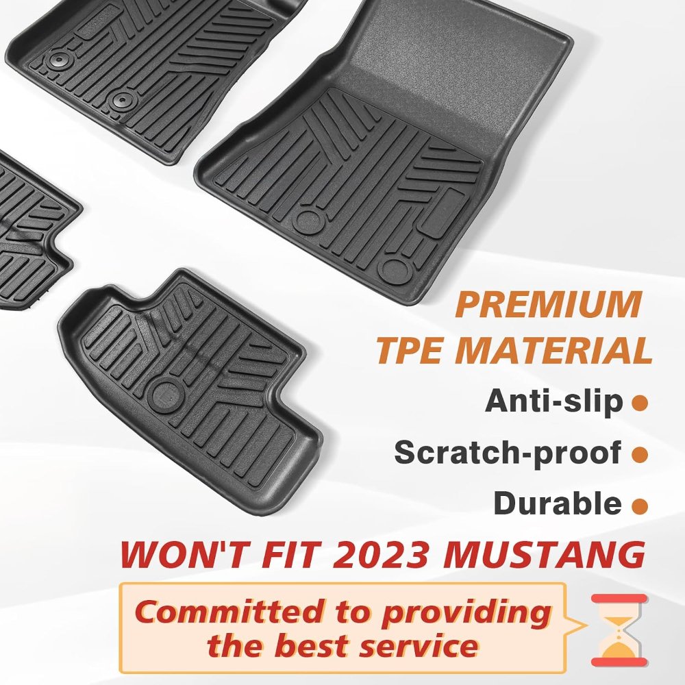 Juego completo de 3 alfombrillas para Ford Mustang 2024 2025 con protección completa de primera y 2ª fila para todo tipo de clima, elastómero termoplástico antideslizante, ajuste perfecto - Imagen 5