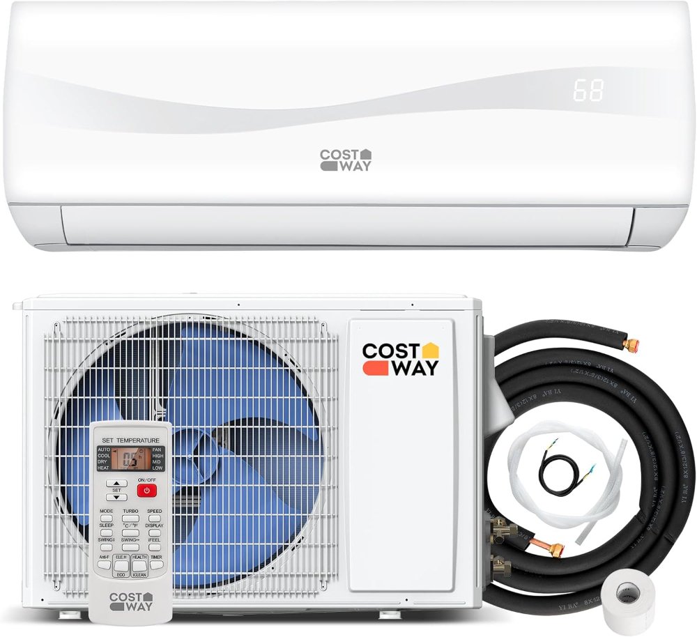 Aire acondicionado y calefactor mini split COSTWAY 12000BTU, 115V, 20 SEER, hasta 750 Sq. Ft, eficiente, con bomba de calor, con control.