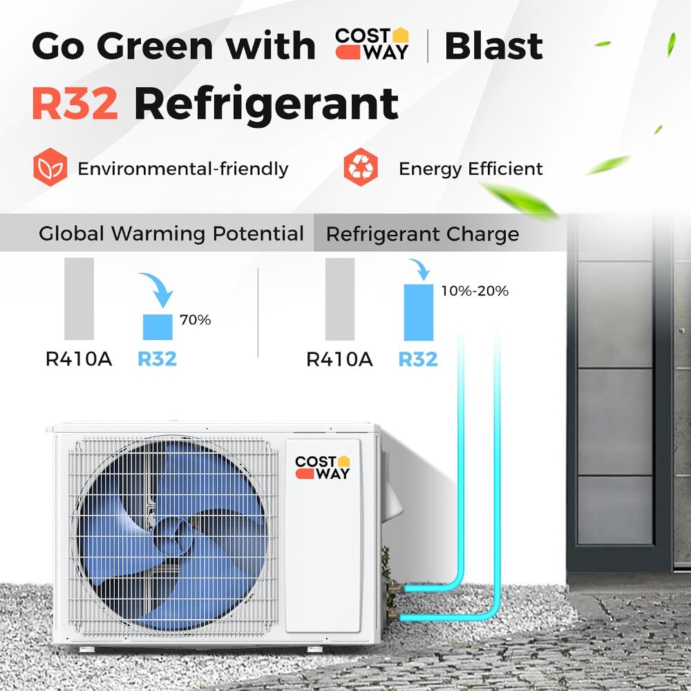 Aire acondicionado y calefactor mini split COSTWAY 12000BTU, 115V, 20 SEER, hasta 750 Sq. Ft, eficiente, con bomba de calor, con control. - Imagen 2