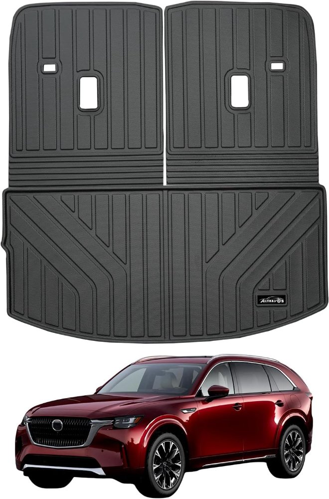 Revestimientos de carga grandes para Mazda CX90 CX-90 2024 2025 (solo aptos para 6 asientos) (no aptos para 7 y 8 asientos), protección para todo tipo de clima de TPE con tapete para el maletero