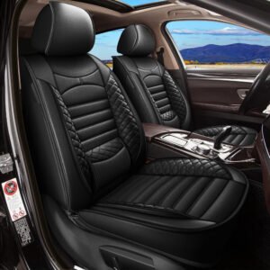Fundas de asientos de coche compatibles con Infiniti Q50 2014-2026, juego completo de 5 asientos, de piel sintética, impermeable, protector compatible con airbag, color negro