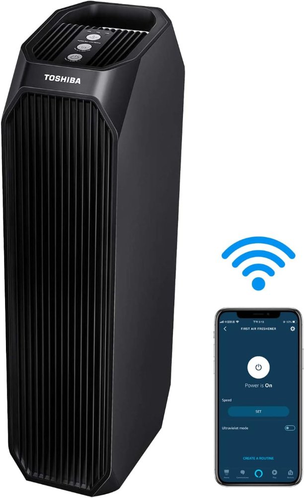 Toshiba purificador de aire compatible con Alexa, color negro, con cable eléctrico, filtros HEPA y carbón activado, ideal para habitaciones medianas a grandes (aprox. 20,6 m²). Peso: 3,33 kg. - Imagen 5
