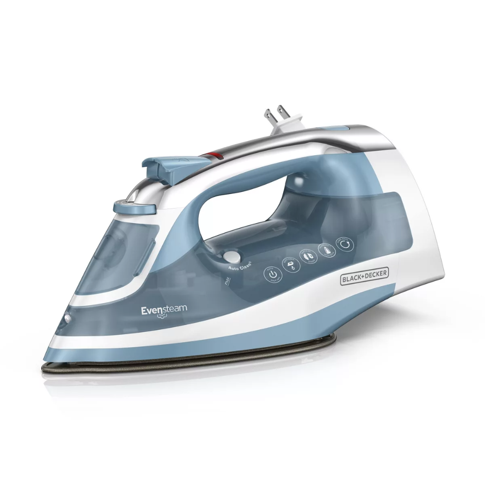 Plancha de vapor BLACK+DECKER con cable retráctil, suela antiadherente, anti-goteo, vapor vertical y mango de agarre cómodo
