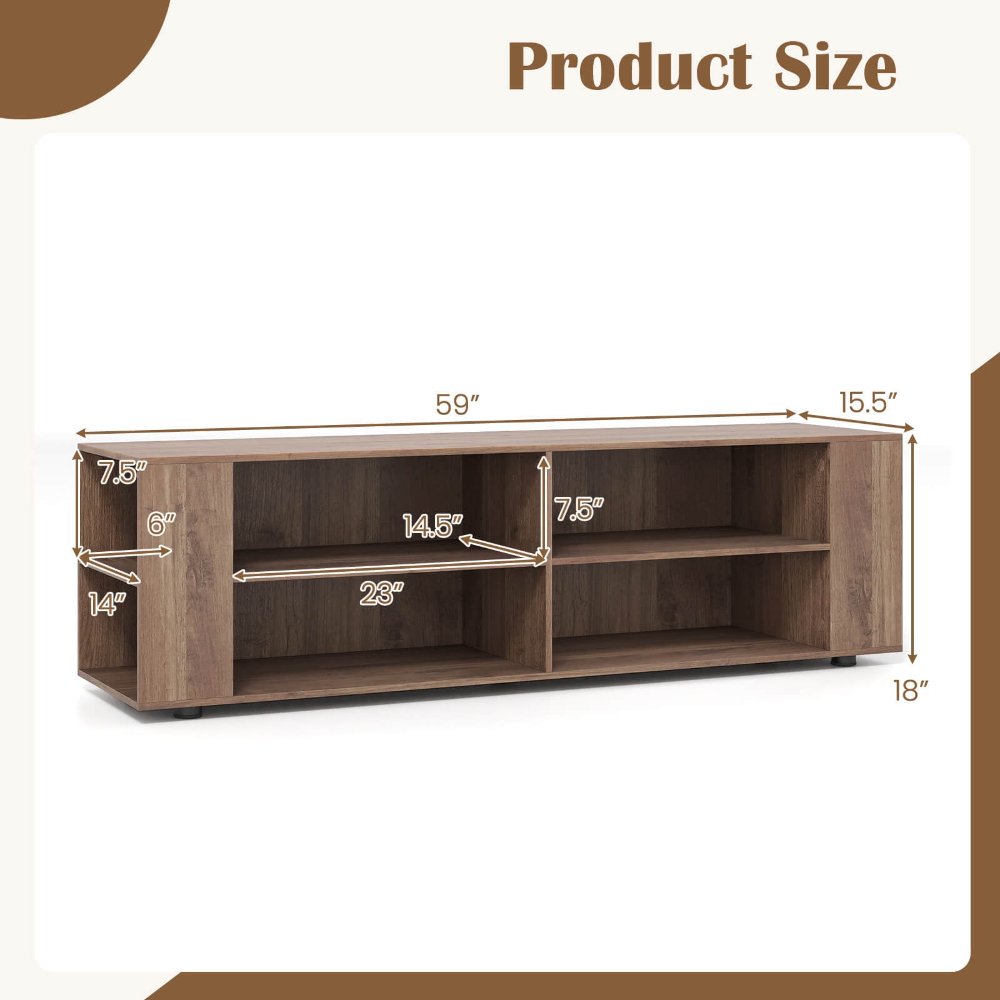 Mueble para TV con compartimentos, para TVs de hasta 65 pulgadas, 8 repisas de almacenamiento abierto, estilo moderno y elegante, para sala de estar y dormitorio - Imagen 4