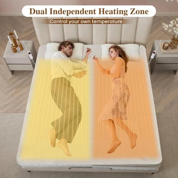 Protector de colchón matrimonial con calefacción, 9 niveles, temporizador 9h, doble zona independiente, lavable a máquina - Imagen 6