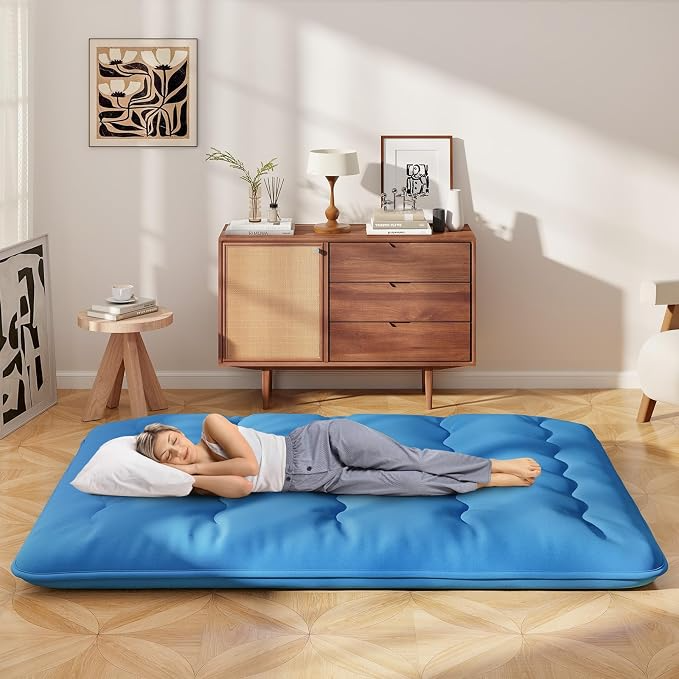 Colchón japonés de suelo INDIVIDUAL de espuma, 4 pulgadas de grosor, plegable y enrollable, incluye funda lavable y bolsa de almacenamiento, portátil para hogar y camping - Imagen 4
