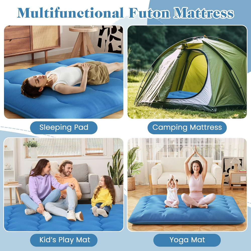 Colchón japonés de suelo INDIVIDUAL de espuma, 4 pulgadas de grosor, plegable y enrollable, incluye funda lavable y bolsa de almacenamiento, portátil para hogar y camping - Imagen 6