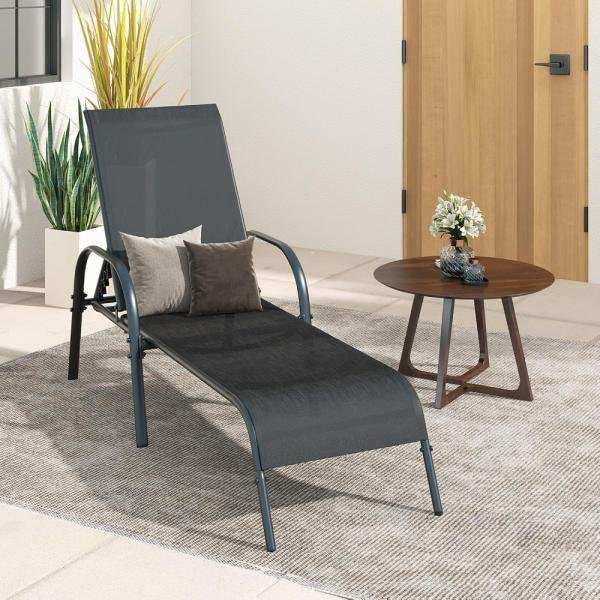 Sillón reclinable de salón para patio, tumbona con respaldo de 5 posiciones ajustables, marco de acero resistente, para tomar el sol, playa y bronceado - Imagen 6