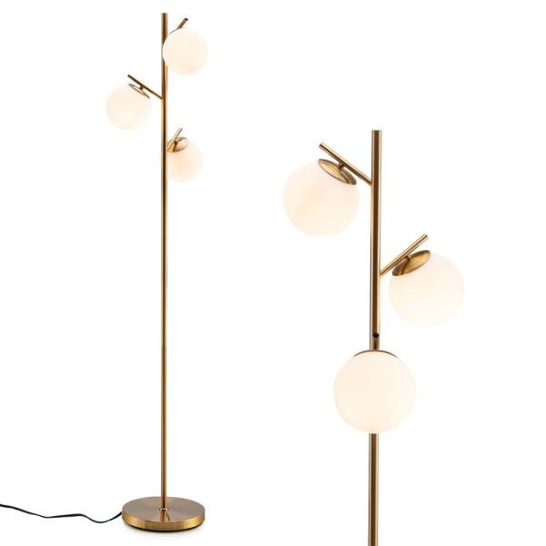 Lámpara de pie moderna de 3 globos dorada, con interruptor de pie, diseño elegante y estable, ideal para sala de estar, dormitorio y oficina - Imagen 2