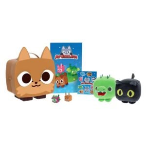 Paquete de coleccionista de zorros serie 3 Pet Simulator X, 2 códigos DLC, peluche 10 cm, 8 artículos, contenedor reutilizable 25 cm, para coleccionistas y fans