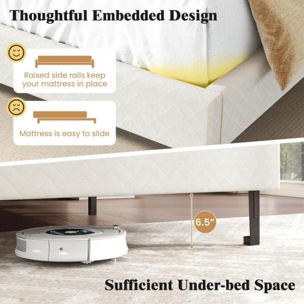 Estructura de cama Costway individual/doble/queen con altura ajustable, diseño de chevrón, color beige, tamaño individual - Imagen 2