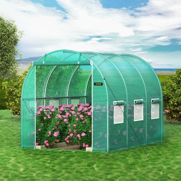 Invernadero de túnel VEVOR, portátil, 300x200x200 cm, con estructura de acero galvanizado, 6 ventanas de malla y puerta enrollable, color verde
