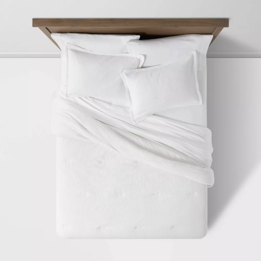 Juego de edredón y fundas de almohada de 3 piezas, tejido gofrado lavado, 100% algodón, certificado Oeko-Tex, peso medio, para cama matrimonial/queen, color blanco - Imagen 2