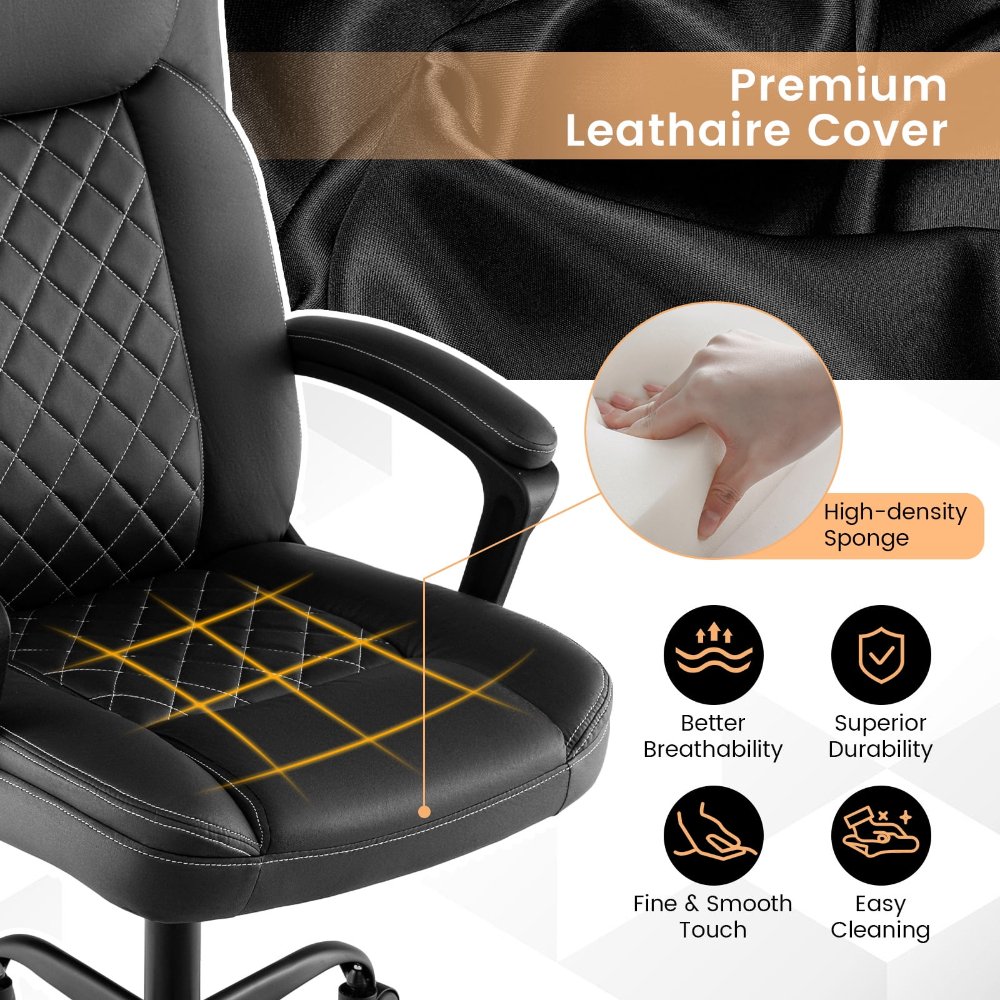 Silla de oficina ergonómica con respaldo alto, altura ajustable, giratoria, acolchada, con brazos, base metálica resistente, para hogar y oficina - Imagen 5