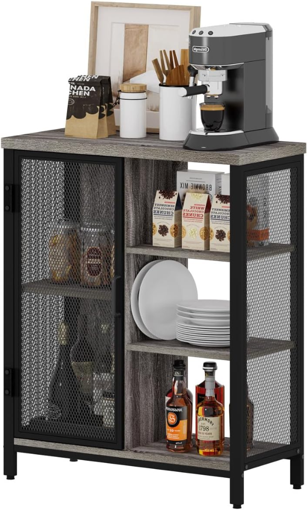 Gabinete de bar de licores para el hogar, gabinete de almacenamiento de café, aparador de buffet de madera con puerta, estilo industrial, 36'' - Imagen 5