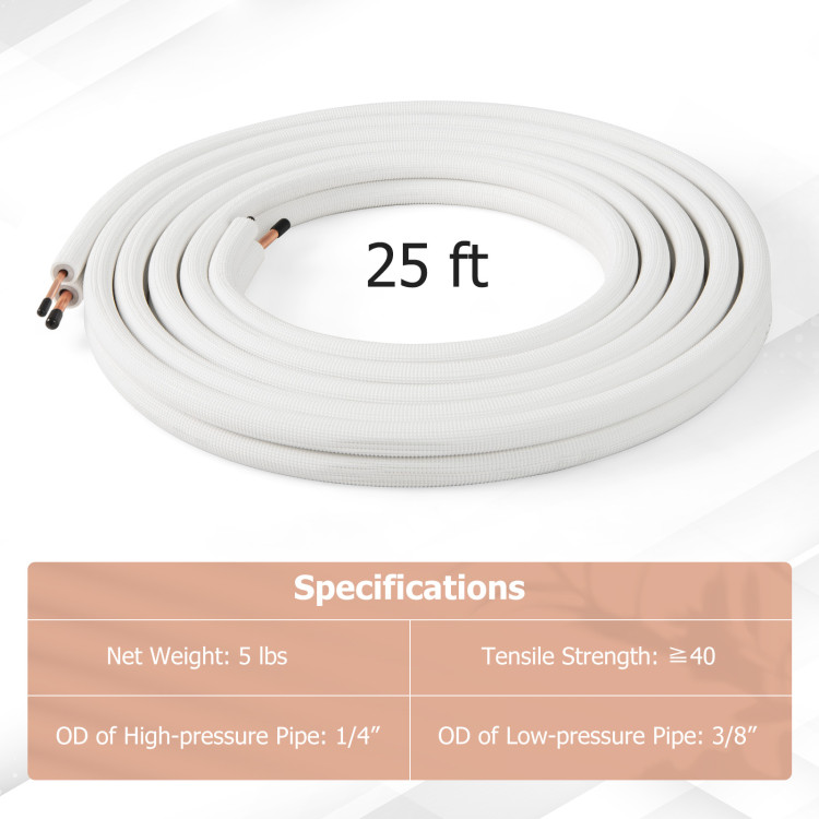 Juego de tuberías de cobre para mini split, 25 pies, 1/4 y 3/8 pulgadas, aislamiento triple capa, alta presión, resistencia al clima, fácil instalación, para HVAC - Imagen 4
