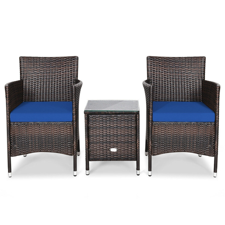 Conjunto de exterior ergonómico de 3 piezas, ratán PE, para patio y jardín, color azul
