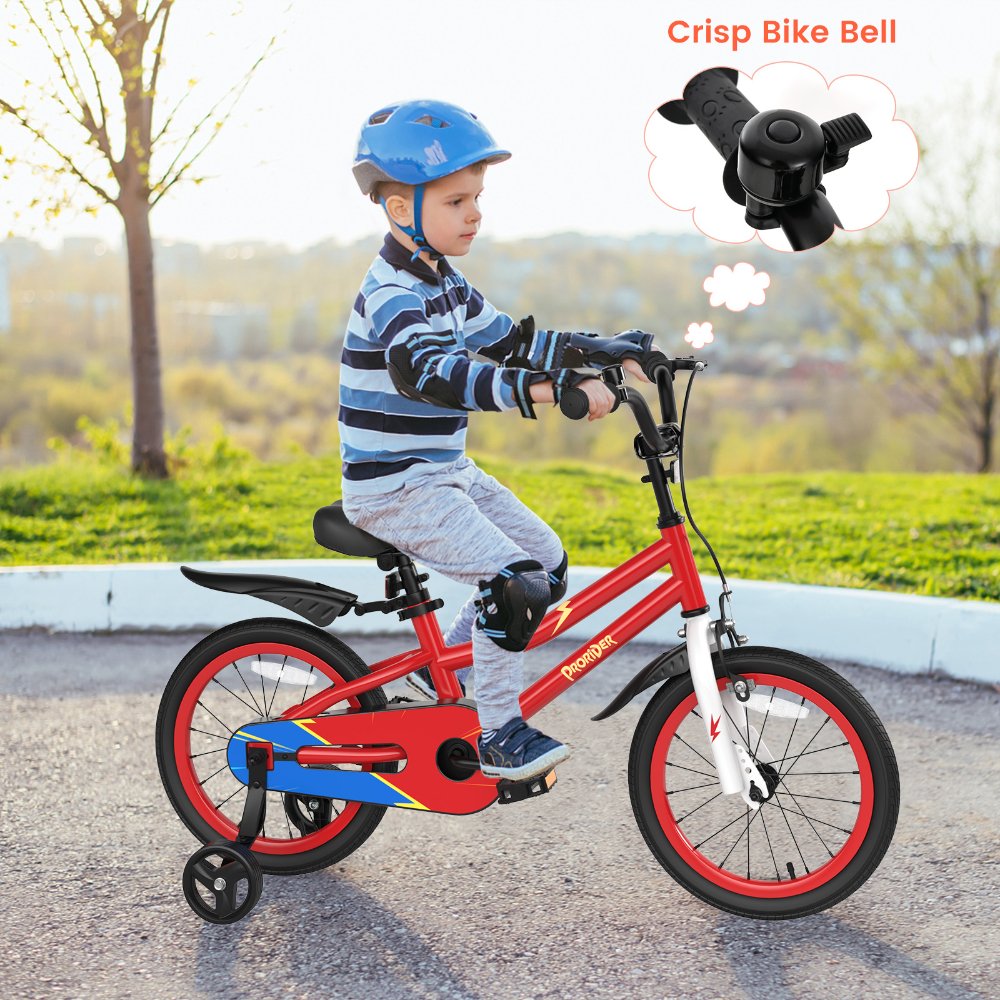 Bicicleta infantil de 16 pulgadas, con ruedines de apoyo extraíbles, manillar y sillín ajustables, frenos dobles, cesta extraíble, para niños de 4 a 7 años