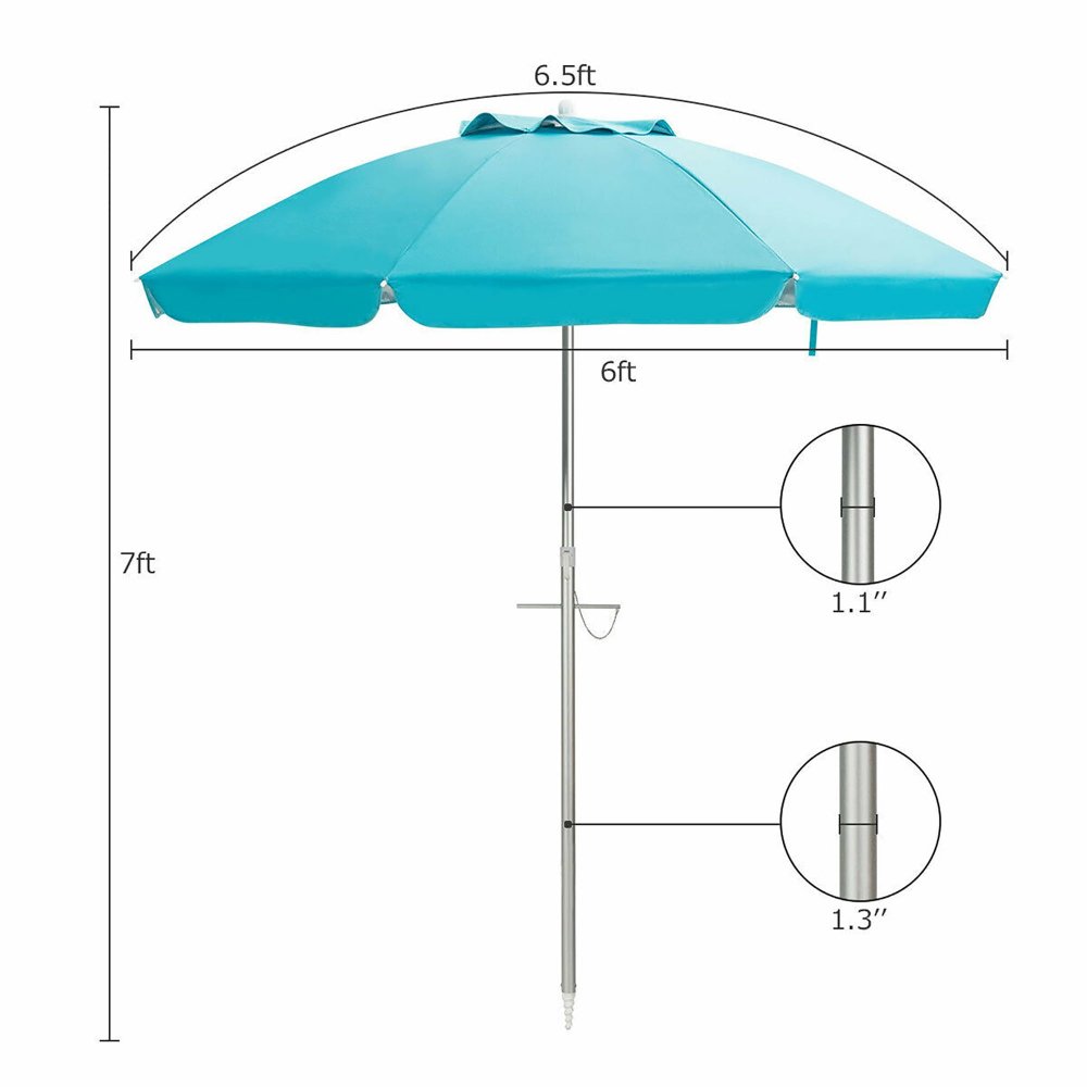 Sombrilla de patio y playa de 6.5 pies, protección UPF 50+, inclinación ajustable, ventilación de aire, ligera y portátil, incluye bolsa de transporte, para exteriores, patio y playa - Imagen 3