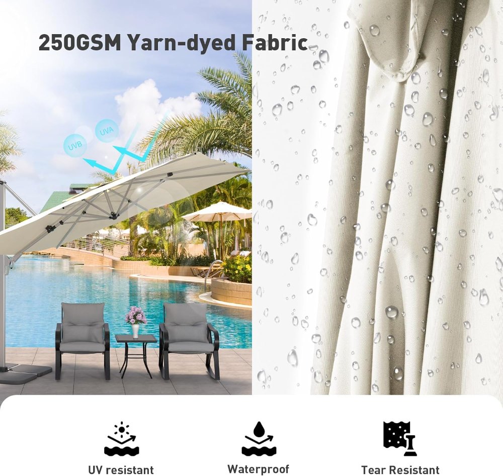Sombrilla de patio rectangular 10x13 pies, rotación 360°, marco aluminio resistente al viento, impermeable y protección UV, para jardín, piscina y terraza - Imagen 2