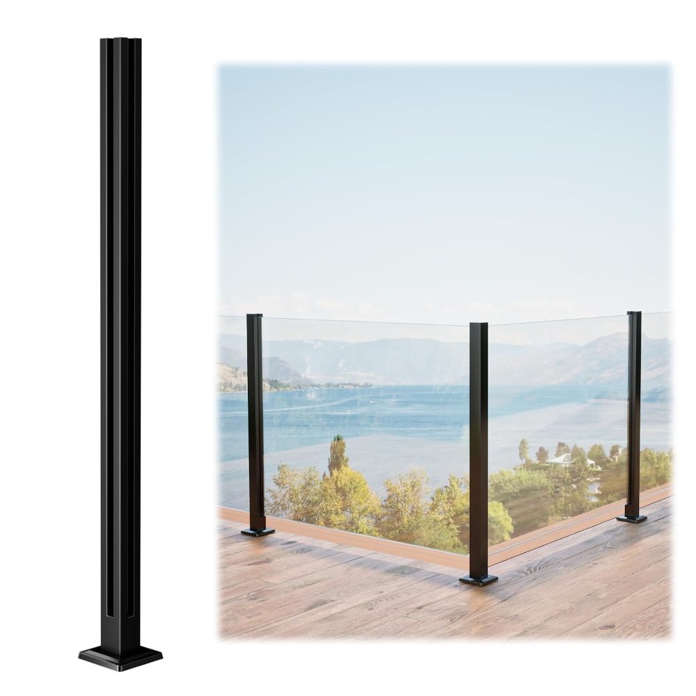 Juego de 6 postes de barandilla de vidrio negro de 36'', acero inoxidable 304, con soporte para pasamanos, para interior y exterior.