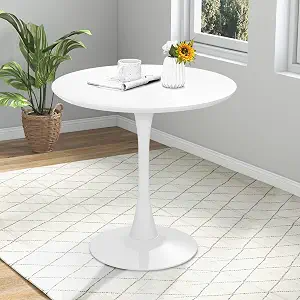 Mesa de comedor redonda, mesa de tulipán de 32 pulgadas, pedestal de metal para 2-4 personas, diseño moderno de mediados de siglo, para hogar y oficina