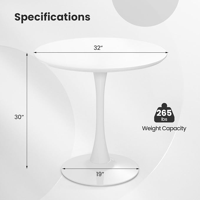 Mesa de comedor redonda, mesa de tulipán de 32 pulgadas, pedestal de metal para 2-4 personas, diseño moderno de mediados de siglo, para hogar y oficina - Imagen 2