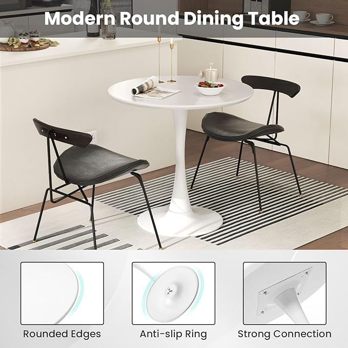Mesa de comedor redonda, mesa de tulipán de 32 pulgadas, pedestal de metal para 2-4 personas, diseño moderno de mediados de siglo, para hogar y oficina - Imagen 3
