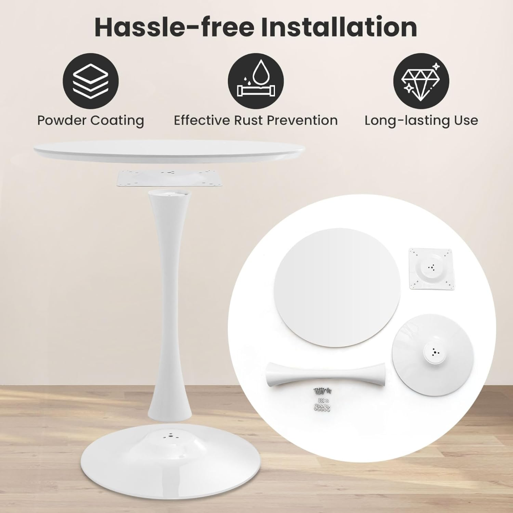 Mesa de comedor redonda, mesa de tulipán de 32 pulgadas, pedestal de metal para 2-4 personas, diseño moderno de mediados de siglo, para hogar y oficina - Imagen 4