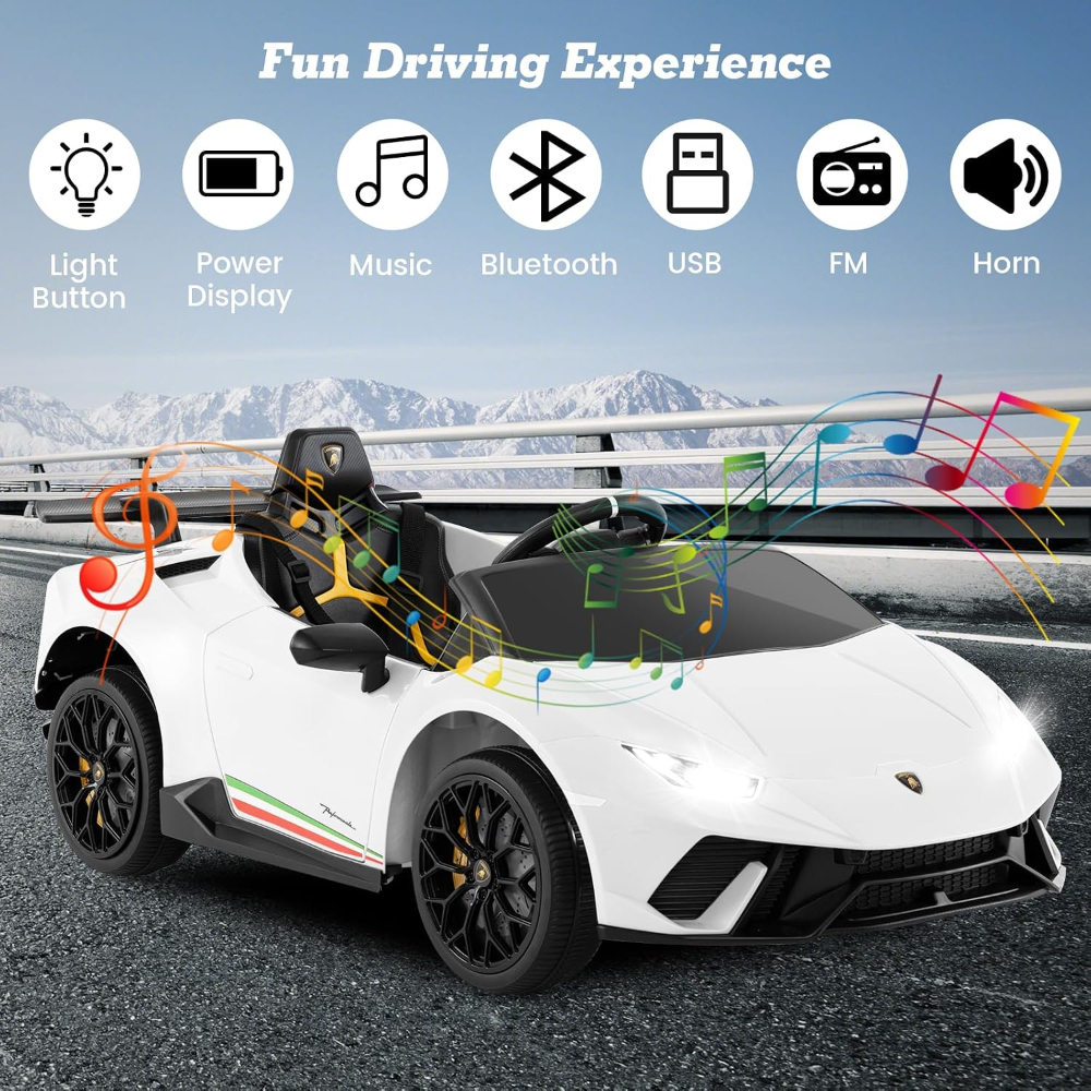Coche eléctrico infantil Lamborghini Huracán 12V, 2 velocidades, (sin control remoto), suspensión, música, Bluetooth, USB, FM, para niños de 3 a 8 años, 45 minutos de autonomía - Imagen 3