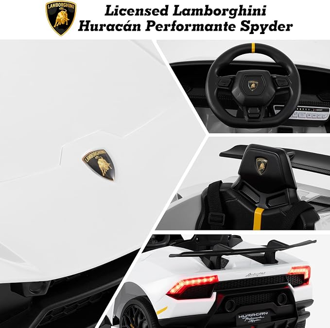 Coche eléctrico infantil Lamborghini Huracán 12V, 2 velocidades, (sin control remoto), suspensión, música, Bluetooth, USB, FM, para niños de 3 a 8 años, 45 minutos de autonomía - Imagen 4