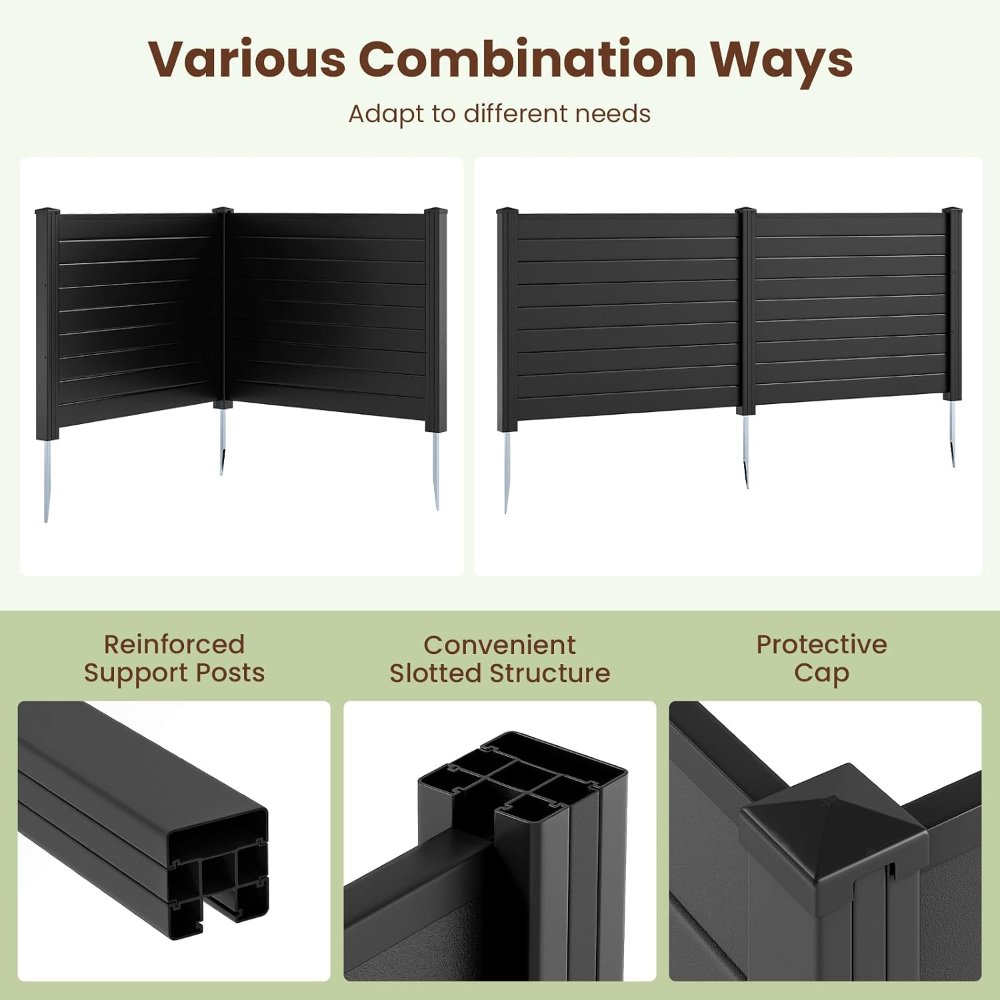 Valla de privacidad para exteriores S AFSTAR, 2 paneles, 48x38 pulgadas, con estacas de metal, decorativa para patio y patio trasero, color negro, Valorado. - Imagen 2