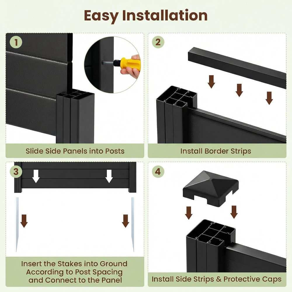 Valla de privacidad para exteriores S AFSTAR, 2 paneles, 48x38 pulgadas, con estacas de metal, decorativa para patio y patio trasero, color negro, Valorado. - Imagen 3