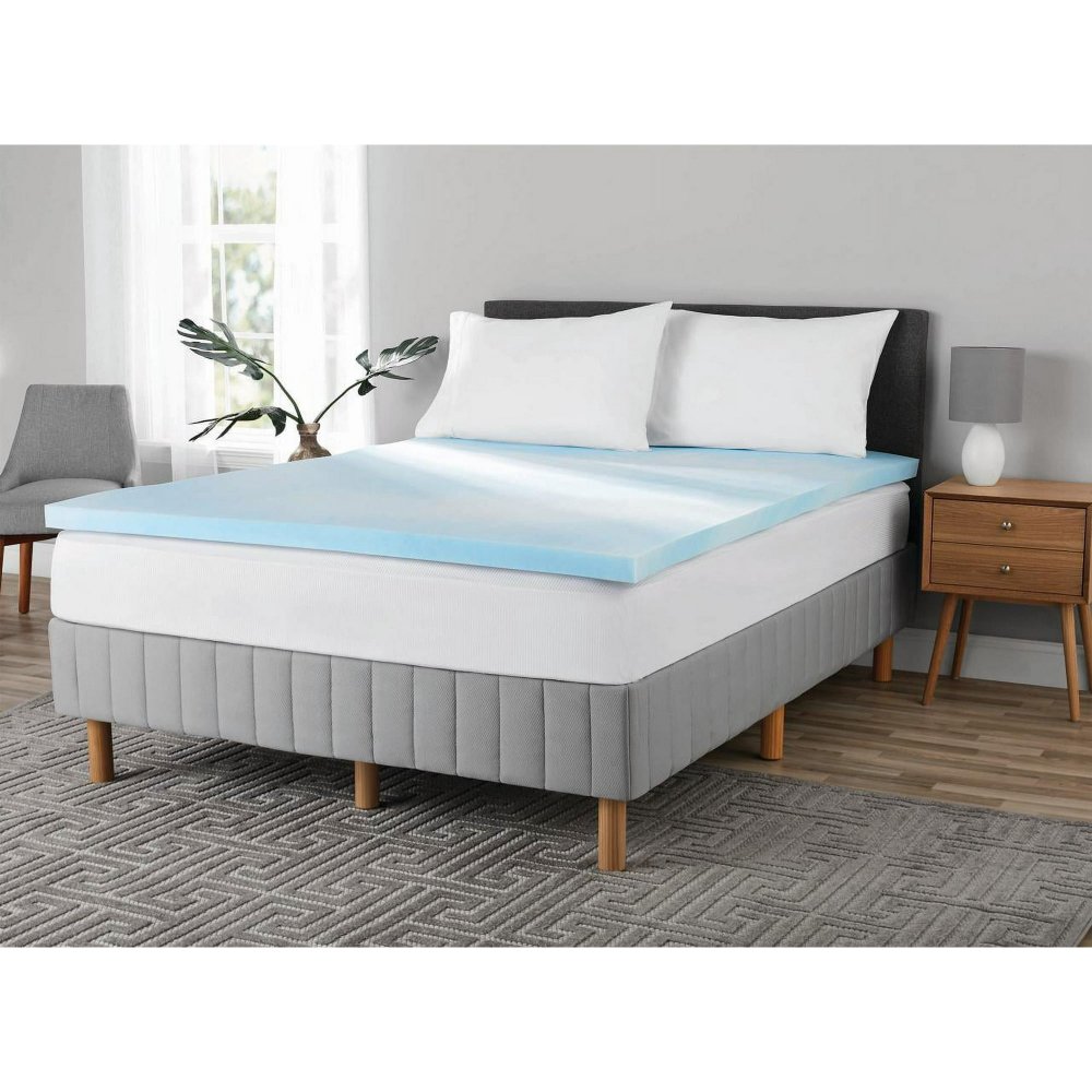 Cubrecama de Memory Foam Mainstays, 2 pulgadas de grosor, tamaño King, con remolino azul, para mayor confort y durabilidad
