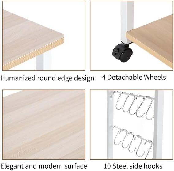 Carrito utilitario con ruedas de 3 niveles beige claro y blanco, carrito de almacenamiento multifuncional, carrito de cocina con ruedas, 22 libras, para hogar y cocina - Imagen 2