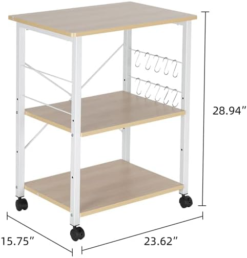 Carrito utilitario con ruedas de 3 niveles beige claro y blanco, carrito de almacenamiento multifuncional, carrito de cocina con ruedas, 22 libras, para hogar y cocina - Imagen 3