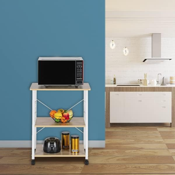 Carrito utilitario con ruedas de 3 niveles beige claro y blanco, carrito de almacenamiento multifuncional, carrito de cocina con ruedas, 22 libras, para hogar y cocina - Imagen 4