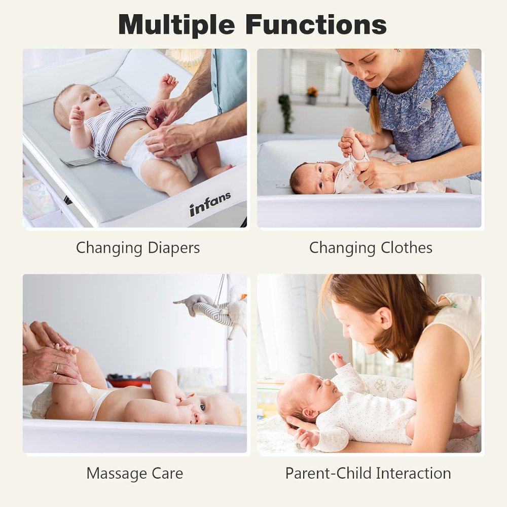 Mesa cambiador para bebés INFANS, plegable, organizador portátil, con cinturón de seguridad y estanterías, para recién nacidos y lactantes - Imagen 3