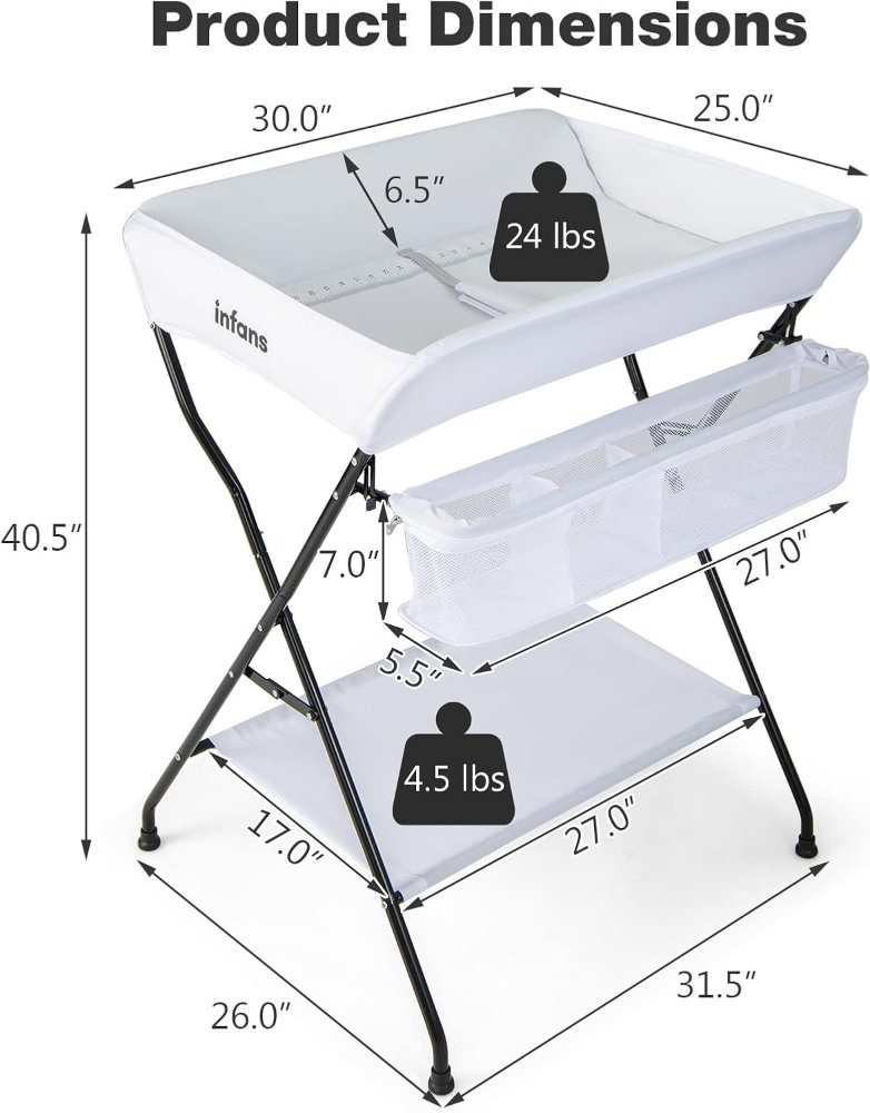 Mesa cambiador para bebés INFANS, plegable, organizador portátil, con cinturón de seguridad y estanterías, para recién nacidos y lactantes - Imagen 5