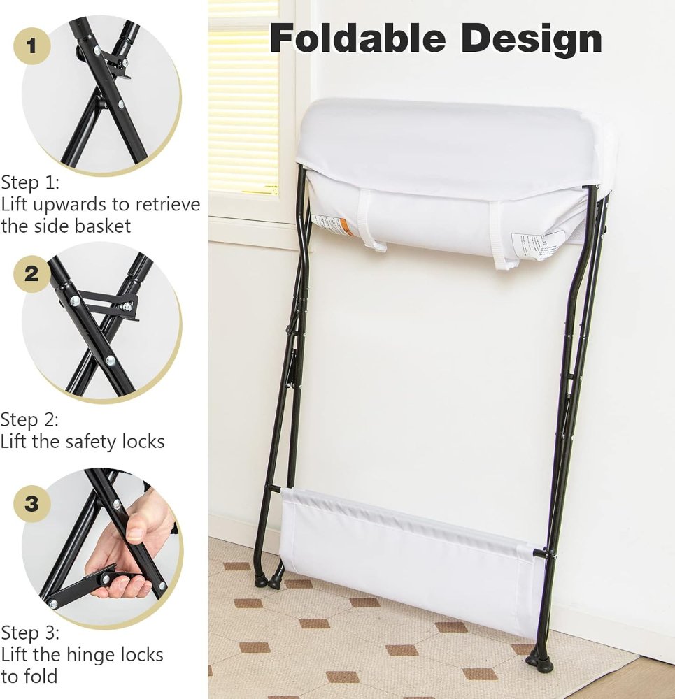 Mesa cambiador para bebés INFANS, plegable, organizador portátil, con cinturón de seguridad y estanterías, para recién nacidos y lactantes - Imagen 6