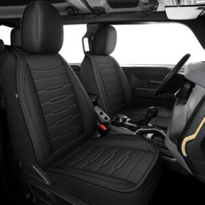 Fundas de asiento personalizadas para Ford Bronco 2021-2025, fundas de asiento delanteras impermeables de cuero con cobertura total para camioneta (2 asientos, color negro)