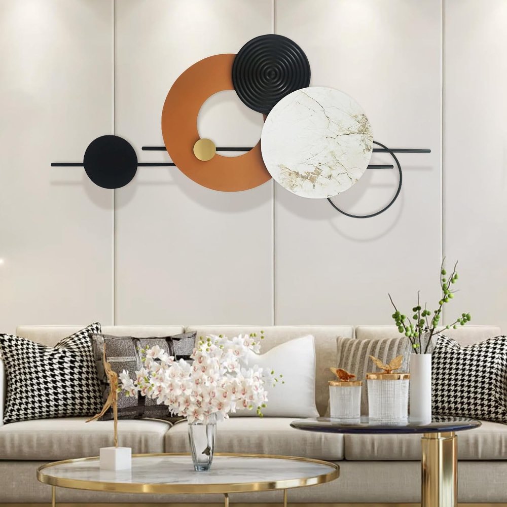 Decoración de pared de metal 3D grande, arte de pared redondo moderno de lujo, escultura colgante para sala de estar, comedor, dormitorio, entrada, oficina, diseño geométrico, estilo contemporáneo - Imagen 3