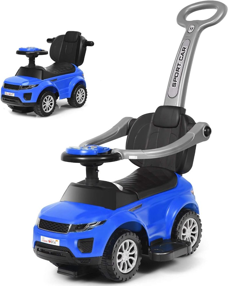 Coche 3 en 1 para niños, con empuje, deslizamiento, bocina, música y almacenamiento bajo asiento, para paseo y juego en casa, fiesta y viajes