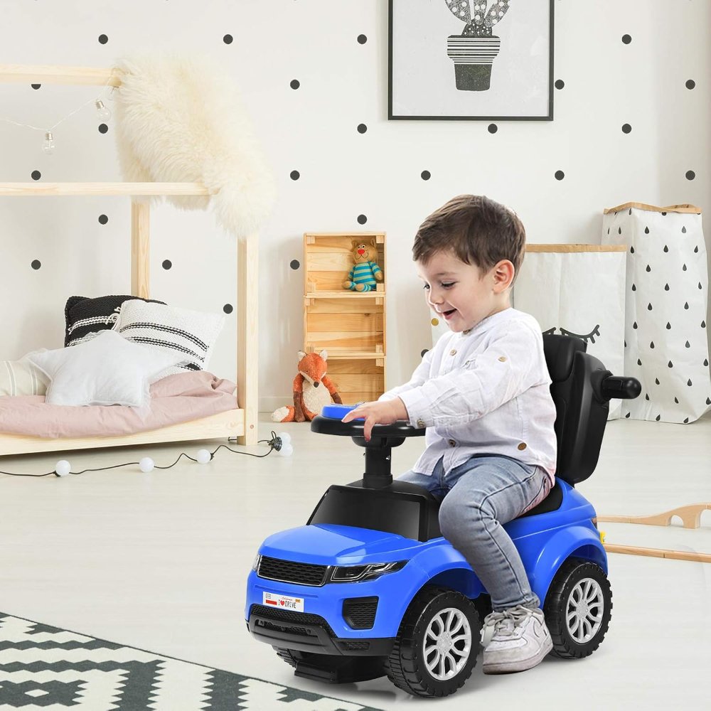 Coche 3 en 1 para niños, con empuje, deslizamiento, bocina, música y almacenamiento bajo asiento, para paseo y juego en casa, fiesta y viajes - Imagen 5